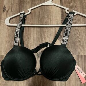 Victoria's Secret Black Rhinestone Strap Bra